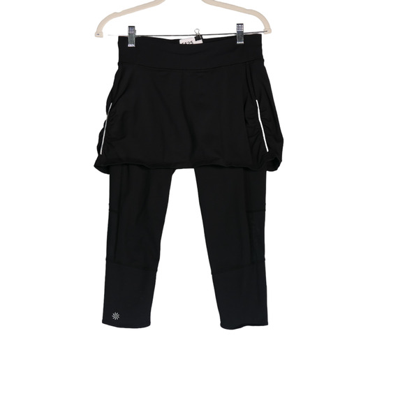Athleta Skirted Capi Leggings Womens Small Black Back Zip Pocket Mesh Inserts - Picture 1 of 10